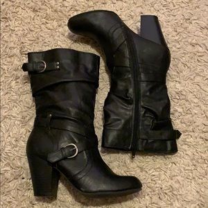 Black mid calf boots